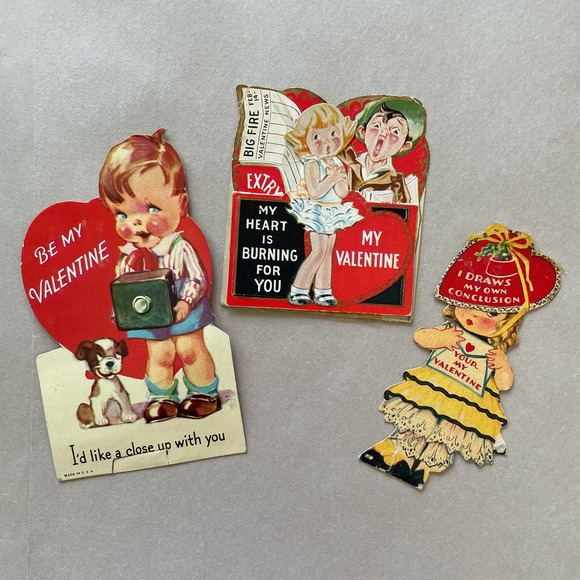Lot of Vintage 1930s 1940s Valentines Day Cards Kitschy Cute - Picture 8 of 10